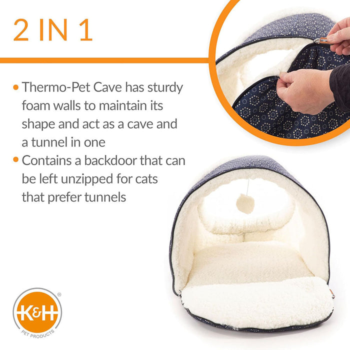 K&H Pet Products Thermo-Pet Cave Cat Bed Heated Color Blue