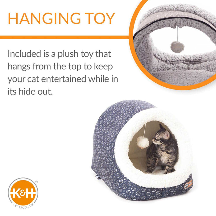 K&H Pet Products Thermo-Pet Cave Cat Bed Heated Color Blue