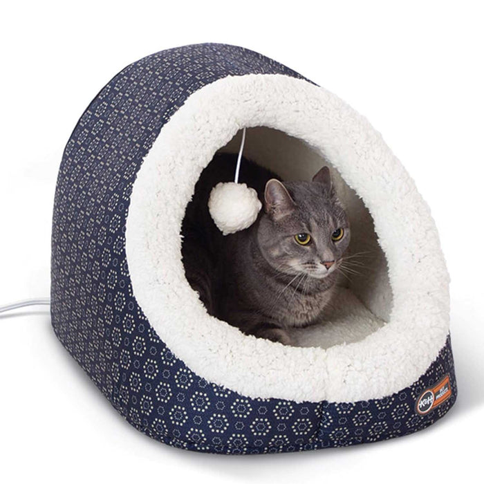 K&H Pet Products Thermo-Pet Cave Cat Bed Heated Color Blue