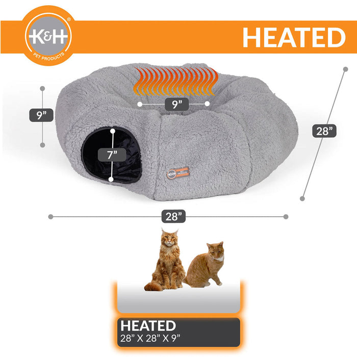 K&H Pet Products Thermo-Kitty Heated Cat Tunnel Bed Gray 28 X 28 X 9 Inches (4C FFP) Color Grey
