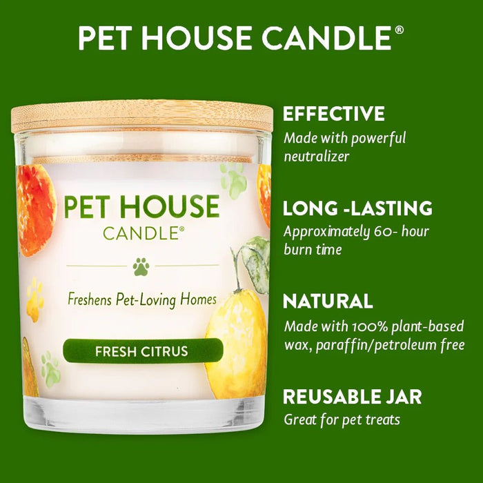 Pet House Candle, 9 oz – Pet Odor Eliminating, Non - Toxic, Long - Lasting, Hand - Poured in USA - PHC2 - Fresh Citrus - 9 oz - 1 ct - 4