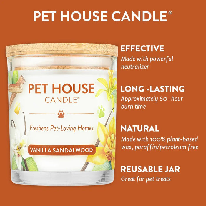 Pet House Candle, 9 oz – Pet Odor Eliminating, Non - Toxic, Long - Lasting, Hand - Poured in USA - PHCD - Vanilla Sandalwood - 9 oz - 1 ct - 66