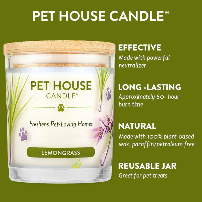 Pet House Candle, 9 oz – Pet Odor Eliminating, Non - Toxic, Long - Lasting, Hand - Poured in USA - PHCG - Lemongrass - 9 oz - 1 ct - 81