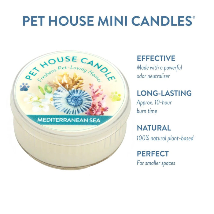 Pet House Mini Candle 1.5 oz – Pet - Friendly Odor Eliminating Candle - PHCA6 - Mediterranean Sea - 1.5 oz - 15