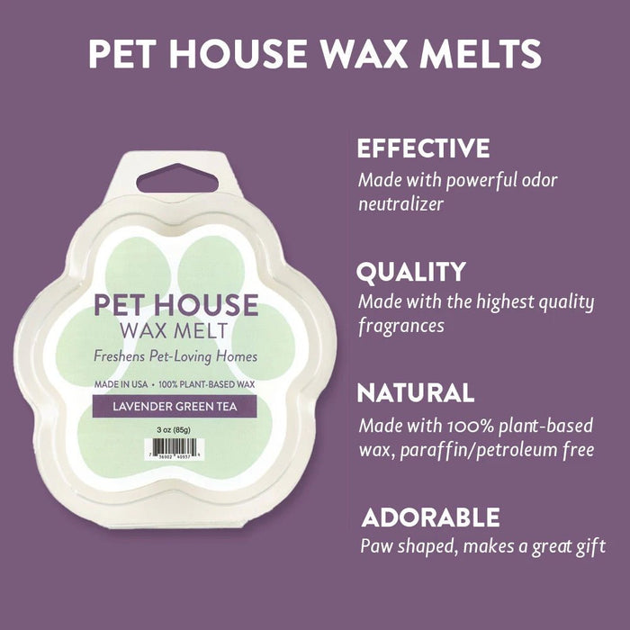 Pet House Wax Melts – 100% Natural Plant - Based, Odor - Eliminating, Paw - Shaped, Pet - Friendly - PHCAX - Lavender Green Tea - 3 oz - 12