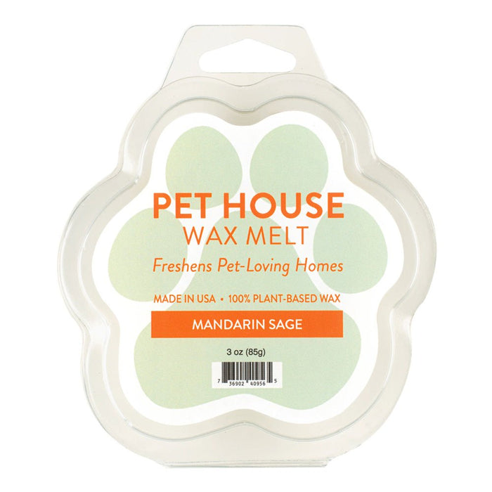 Pet House Wax Melts – 100% Natural Plant - Based, Odor - Eliminating, Paw - Shaped, Pet - Friendly - PHCAZ - Mandarin Sage - 3 oz - 15