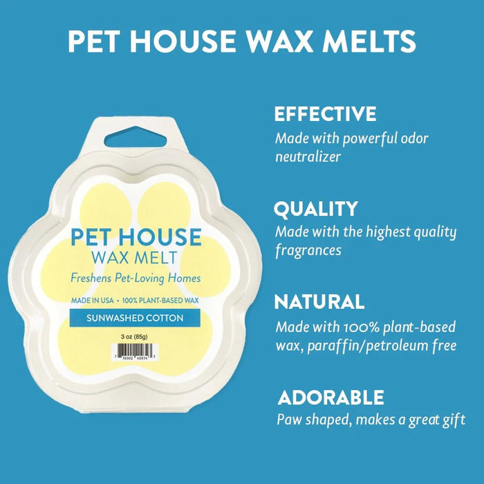 Pet House Wax Melts – 100% Natural Plant - Based, Odor - Eliminating, Paw - Shaped, Pet - Friendly - PHCB5 - Sunwashed Cotton - 3 oz - 27