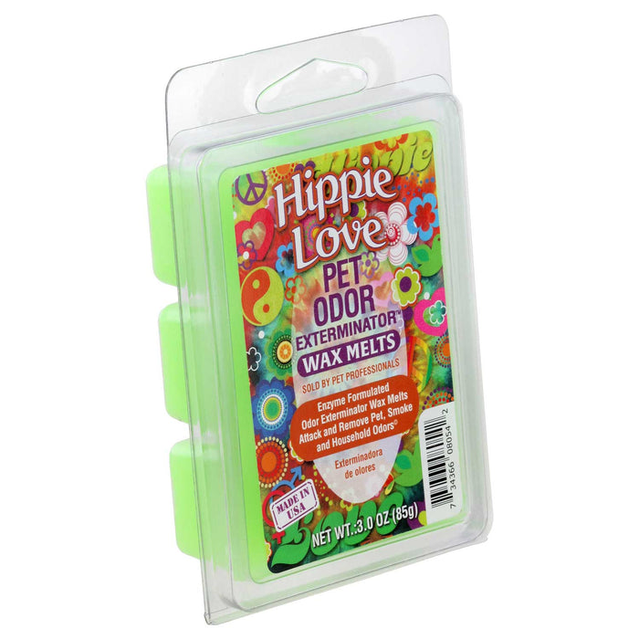 Pet Odor Exterminator Wax Melts – Odor Neutralizing Enzyme Formula, Pet - Safe, Flameless - SPTGW - Hippie Love - 3 oz - 9