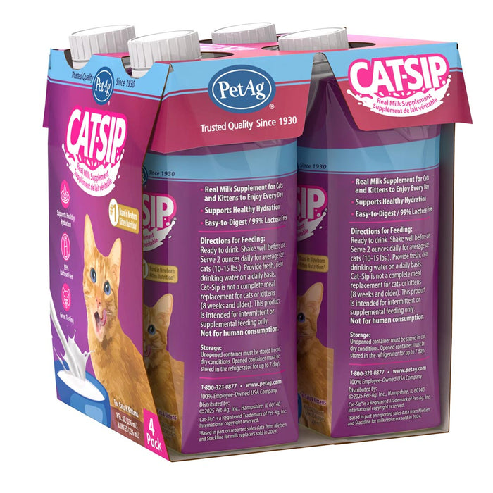 PetAg Cat - Sip Real Milk Treat - Ready to Feed Snack for Cats - 4 Pack - B7ZU - 4 (8 oz bottles) - 1 - 4