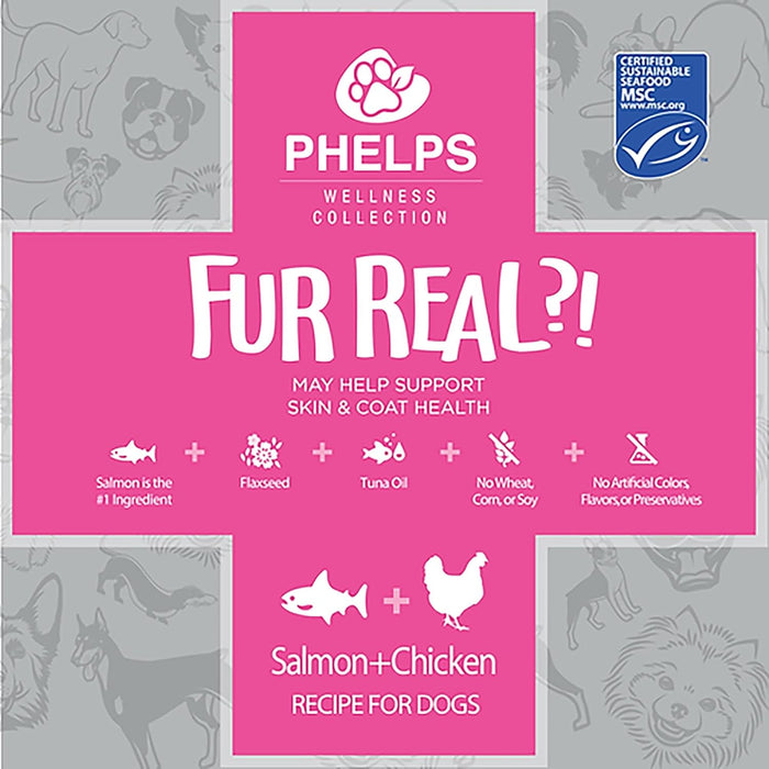 Phelps Wellness Functional Dog Chew Supplements – Calming, Digestive, Skin & Coat, Hip & Joint, Sensitive Stomach & Brain Support Treats, 4.5 oz - PH3AC - Fur Real?! Skin & Coat Health - Salmon & Chicken - 4.5 oz - 12