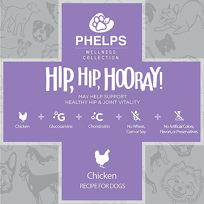 Phelps Wellness Functional Dog Chew Supplements – Calming, Digestive, Skin & Coat, Hip & Joint, Sensitive Stomach & Brain Support Treats, 4.5 oz - PH3AD - Hip Hip Hooray! Joint Health - Chicken - 4.5 oz - 16