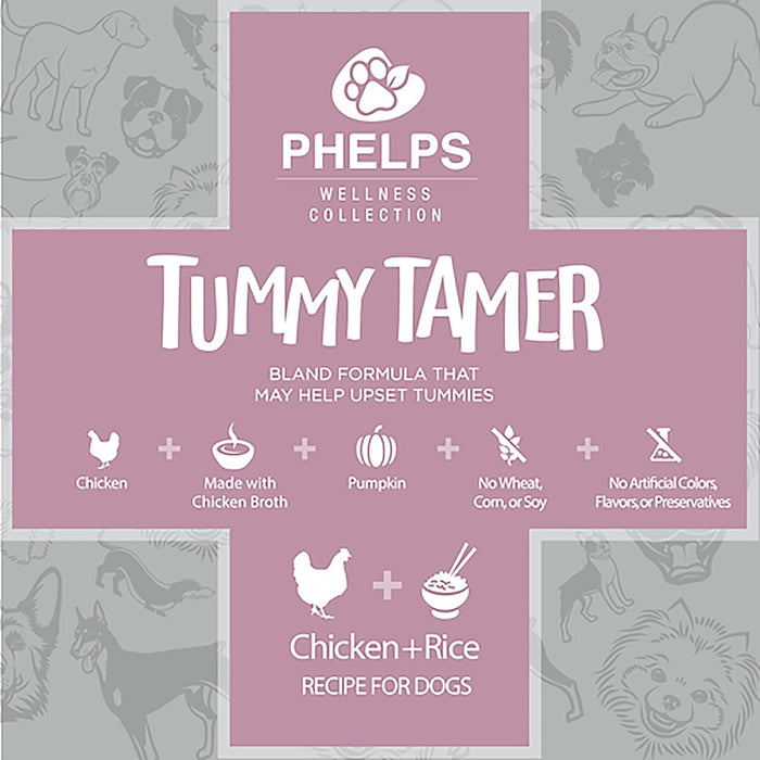 Phelps Wellness Functional Dog Chew Supplements – Calming, Digestive, Skin & Coat, Hip & Joint, Sensitive Stomach & Brain Support Treats, 4.5 oz - PH3AE - Tummy Tamer - Upset Tummies - Chicken - 4.5 oz - 20