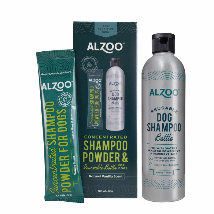 Plant - Based Concentrated Dog Shampoo Powder Kit & Refillable Pouches, 40g (16 oz) - 7VXK - Kit - (1) 16 oz Refillable Bottle & (1) 16 oz Shampoo Powder - Sensitive Skin - 1