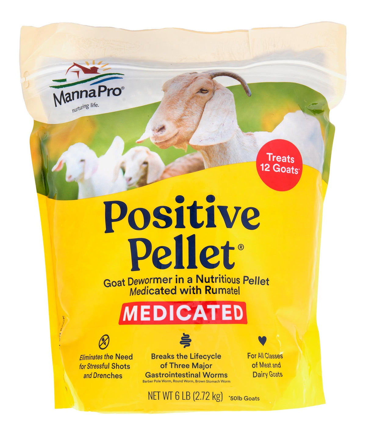 Manna Pro Positive Pellet Goat Dewormer - 25 Lb Medicated Feed For All Goats