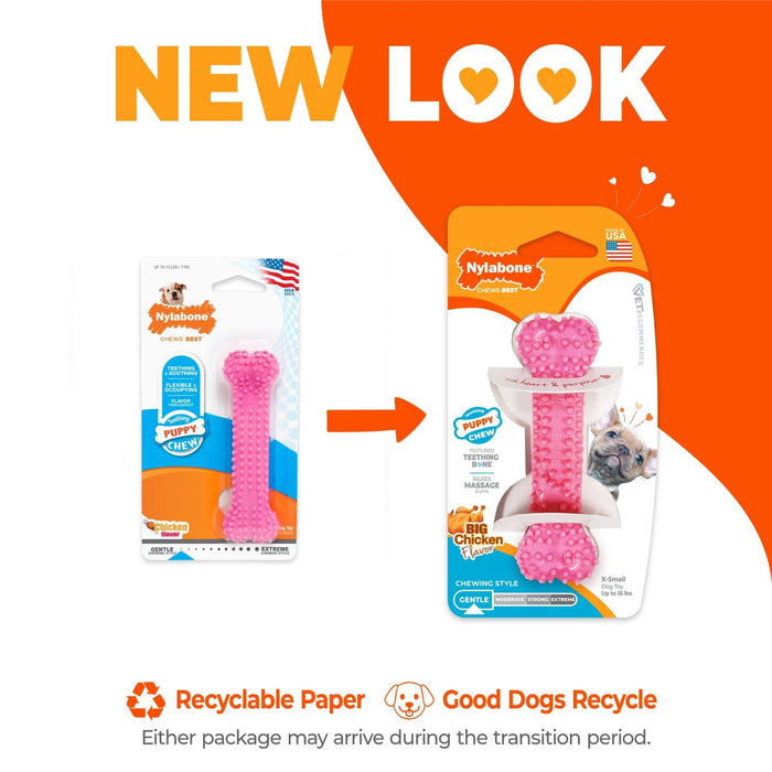 Puppy Teething & Soothing Flexible Chew Toy, Chicken, Pink, X - Small/Petite, Up to 15 lbs. - N9112 - Chicken - X - Small/Petite - 8