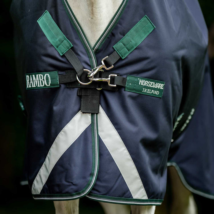 Rambo Wug 1680D High Neck Horse Turnout Blanket - 200g Medium Weight - FOX5 - Navy / Hunter Green - 66" - 3