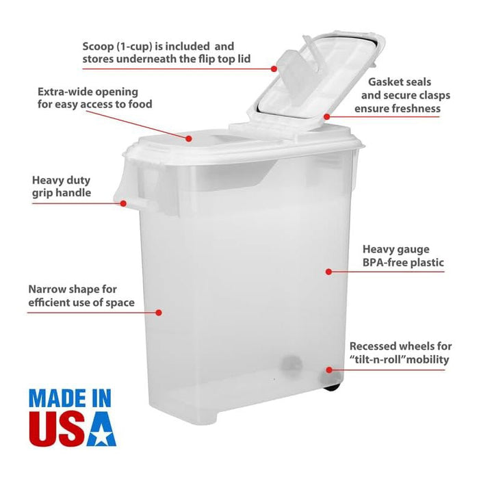 Rolling Pet Food Dispenser - BU2H - White Lid / Clear Base - 80 qt - Holds 65 lbs of Food - 1 - 10