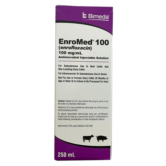 Rx EnroMed 100 (enrofloxacin) Injection for Swine & Cattle, 250 mL - 012BIM-1ENR008 - 2