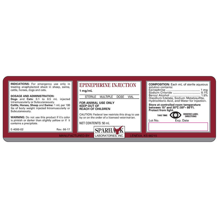 Rx Epinephrine Injection 1:1000, 50ml for Horses & Livestock - 012EPI-50ML - 2