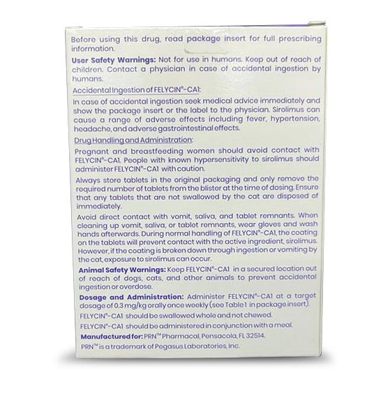 Rx Felycin - CA1 (sirolimus delayed - release tablets) for Cats, 12 ct - 012PRN-91893 - 2.4 mg - 12 Tablets - 6