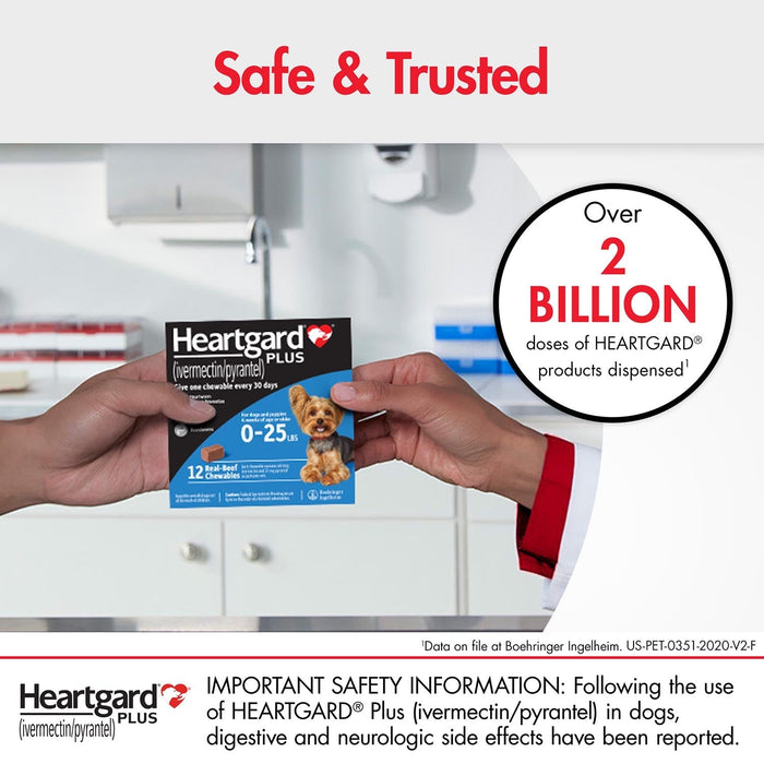 Rx Heartgard Plus (ivermectin/pyrantel) Monthly Chewables — Effective Heartworm & Parasite Prevention for Dogs Puppies - 012MAC03-0-25 - Up to 25 lbs - 12 Month (12 Chews) - Beef - 17
