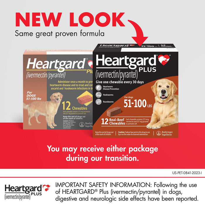 Rx Heartgard Plus (ivermectin/pyrantel) Monthly Chewables — Effective Heartworm & Parasite Prevention for Dogs Puppies - 012MAC03-26-50 - 26 - 50 lbs - 12 Month (12 Chews) - Beef - 12