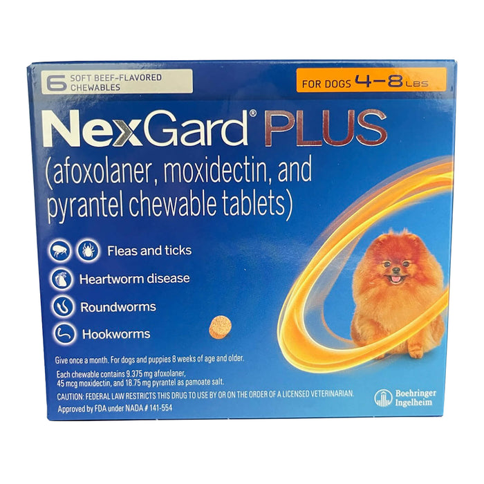 Rx NexGard Plus Chewable Flea & Tick Tablets for Dogs - 012MER-123241 - 6ct - 4 - 8 lbs - 13