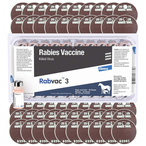 Rx RabVac 3 Rabies Vaccine Kit with Tags for Dogs, Cats, & Horses - G5VY-TAGKIT - 50 x 1 mL Tray - 2