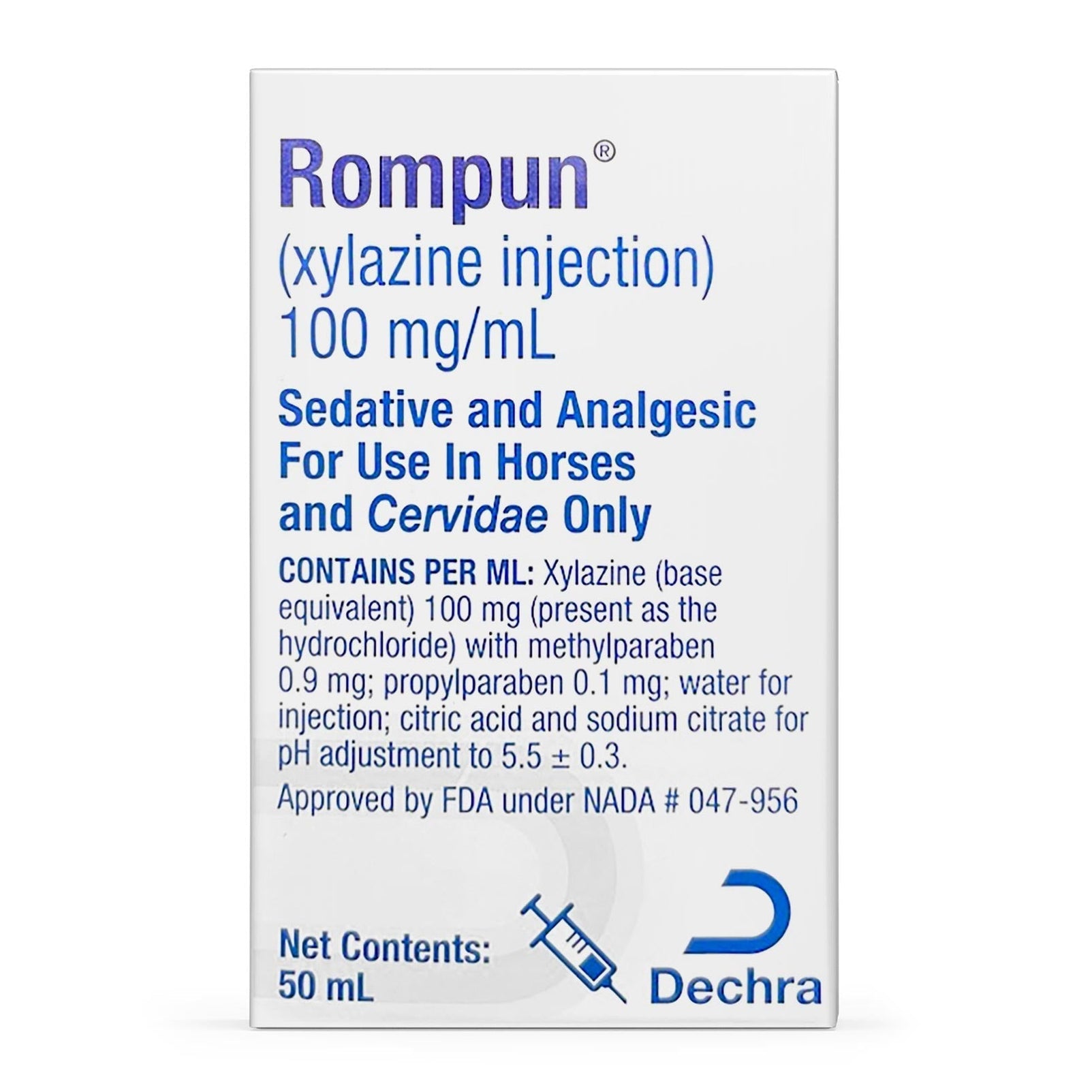 Rompun Rompun (Xylazine Injection), 100 mg/mL x 50 mL — Lambert Vet Supplies