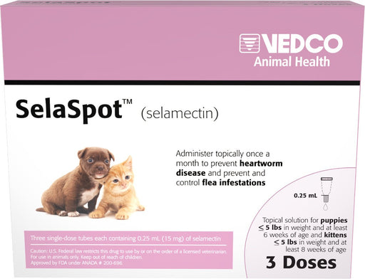 Rx SelaSpot (selamectin) Once-A-Month Flea & Heartworm Topical Solution for Cats - 012VED-17997 - Up to 5 lbs - 3 Doses - 3