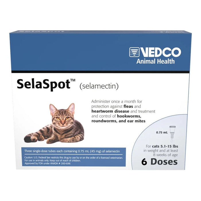 Rx SelaSpot (selamectin) Once-A-Month Flea & Heartworm Topical Solution for Cats - 012VED-18994-6 - 5.1-15 lbs - 6 Doses - 4