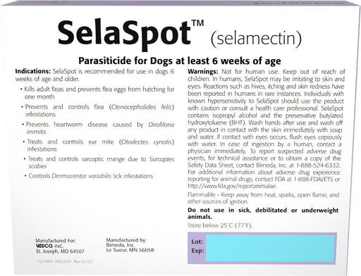 Rx SelaSpot (selamectin) Once - A - Month Flea & Heartworm Topical Solution for Dogs - 012VED-20997 - 5.1 - 10 lbs - 3 Doses - 2