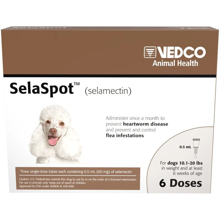Rx SelaSpot (selamectin) Once-A-Month Flea & Heartworm Topical Solution for Dogs - 012VED-21994-6 - 10.1-20 lbs - 6 Doses - 14