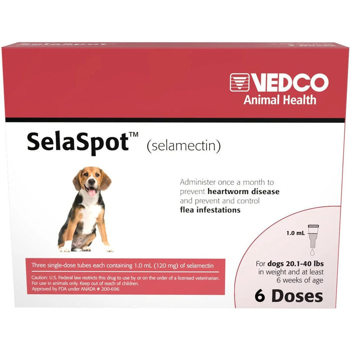 Rx SelaSpot (selamectin) Once-A-Month Flea & Heartworm Topical Solution for Dogs - 012VED-22991-6 - 20.1-40 lbs - 6 Doses - 13