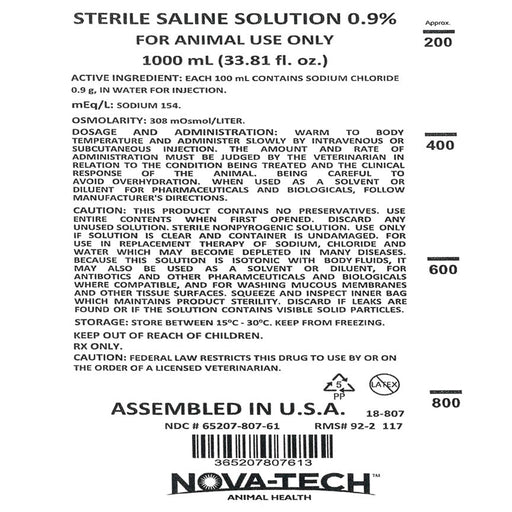 Rx Sodium Chloride Injection 0.9% x 1000ml bag - 012007-1000ML - 2