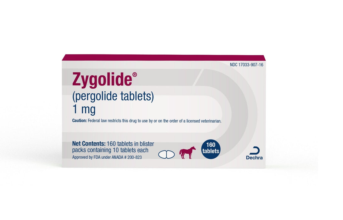 Rx Zygolide® (Pergolide) Tablets for Horses – FDA - Approved Generic - 012DEC-ZYGO160 - 1 mg - 160 ct - 1