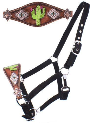 thumbnail image 2 of Showman Pony Brown Nylon Halter With Running Horses Overlay And 2 of 11