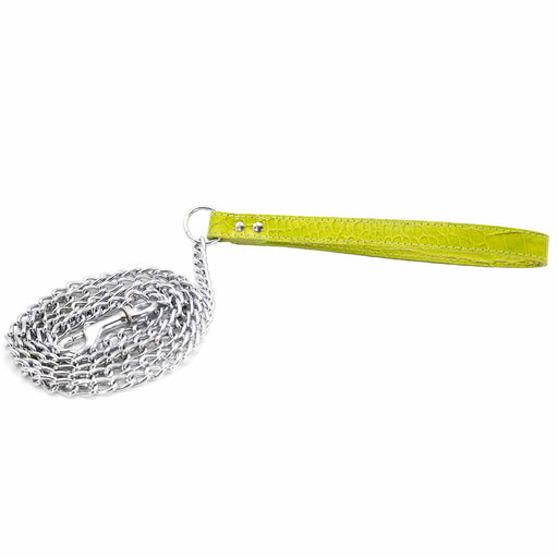 Signature Croco Leather Handle Chain Leash for Dogs - 6 ft Chew - Resistant Lead - LY79 - Green - 3/4" x 6' - 1