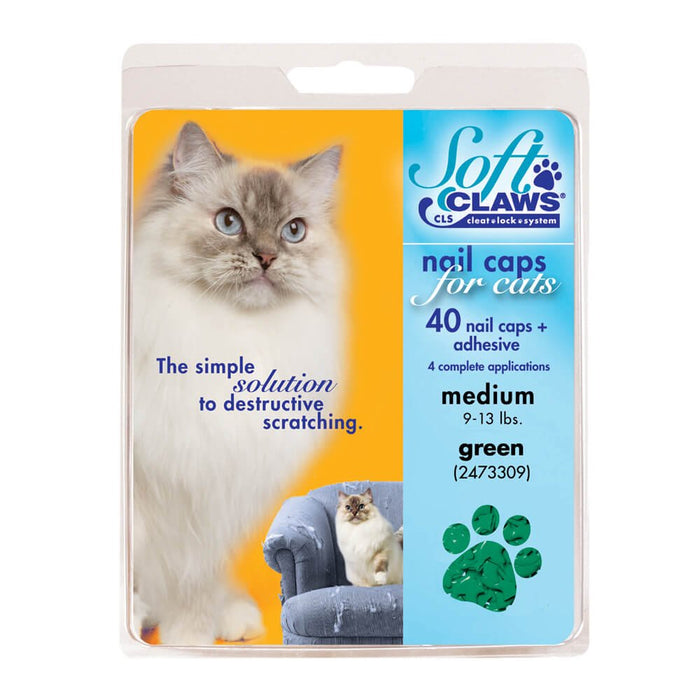 Soft Claws Nail Caps for Cats, 40 ct - 008SH-73309 - Green - Medium - 26