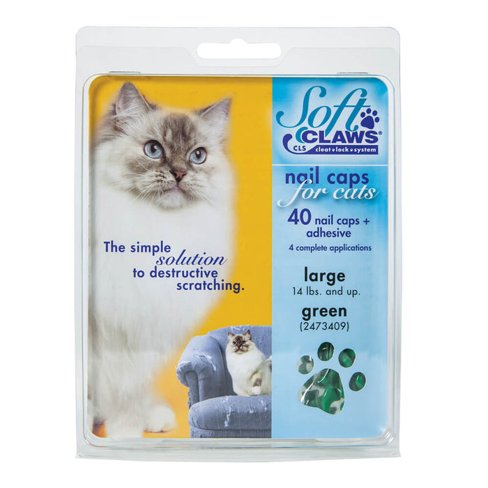 Soft Claws Nail Caps for Cats, 40 ct - 008SH-73409 - Green - Large - 18