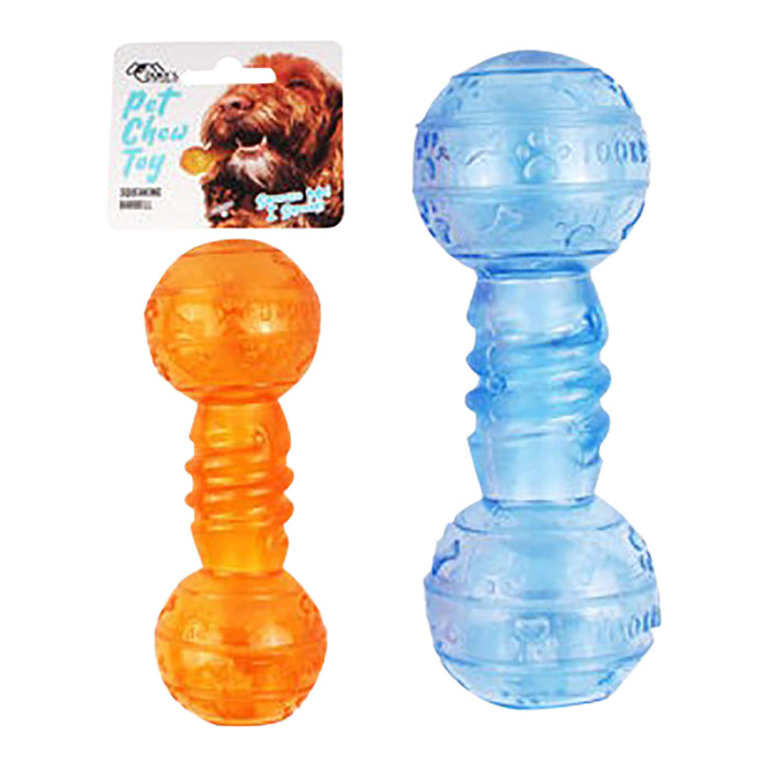 Squeaking Barbell Pet Chew Toy, Assorted Colors, 6.5"L - KL22T - Assorted - 6.5" - 1