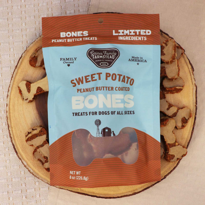 Sweet Potato Bones Dog Treats – All Natural, Limited Ingredient, Oven - Baked, Made in USA - GFFB - Peanut Butter and Sweet Potato - 8 oz - 11