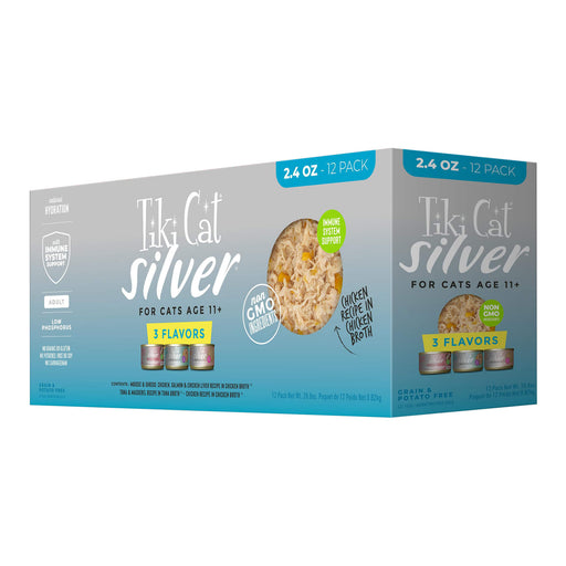 Tiki Cat Silver Wet Cat Food for Seniors, Variety Pack, 2.4 oz Cans, 12 ct - 2PW4 - 2.4oz, 12 ct - 1