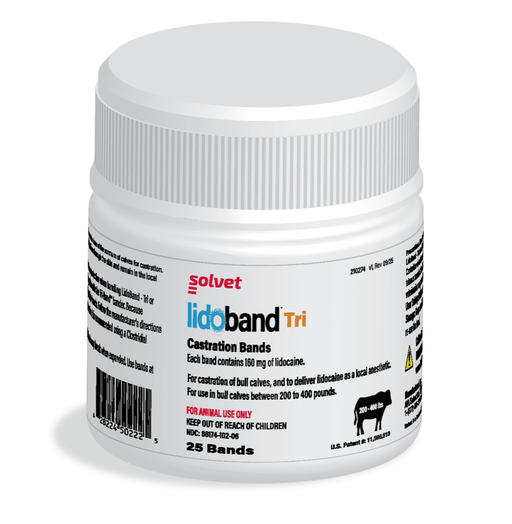 Tri - Band Bander Castration Kit with Lidoband Tri Pain - Relief Lidocaine Bands for Cattle - 7V1C - Extra Lidoband Tri Bands 25 ct - 1