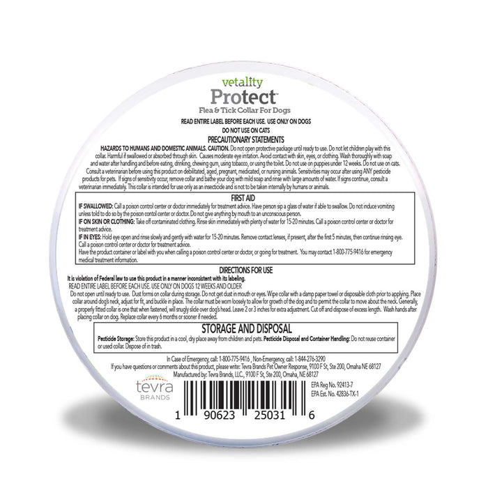 Vetality Protect Flea & Tick Collar for Small Dogs & Puppies Size 26" large