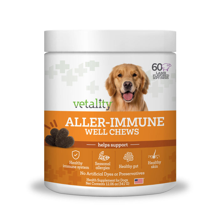 Vetality Aller-Immune Skin & Coat Well Chews for Dogs (in canister) Size all sizes