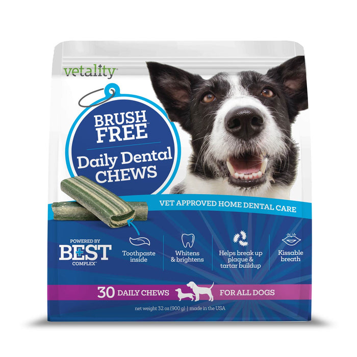 Vetality Brush Free Daily Dental Chews for Dogs` Size 32 OZ