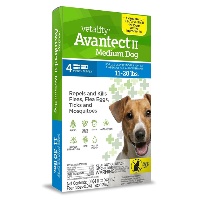Vetality Avantect II Flea & Tick Topical for Dogs, 4 pk - TVB13 - Dog 11 - 20 lb - 2