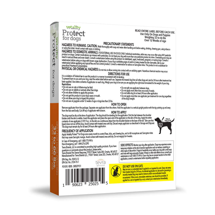 Vetality Protect Flea & Tick Monthly Topical for Dogs, 3 pk - TVB3C - 3 Pack (3 Month Supply) - 33 - 66 lbs - 7