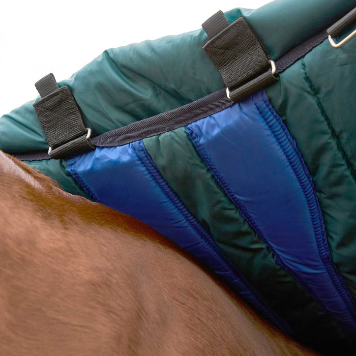 WeatherBeeta ComFiTec Plus Dynamic Detach - A - Neck Heavy Weight Turnout Blanket for Horses - 1200D, 360g Polyfill, Waterproof & Breathable - KOBAF - Forest Green / Navy Trim - 66" - 360 g - 3